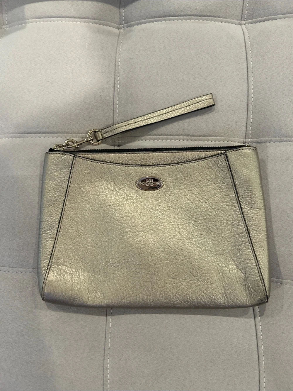 Coach Metallic Silver Leather Wristlet Clutch